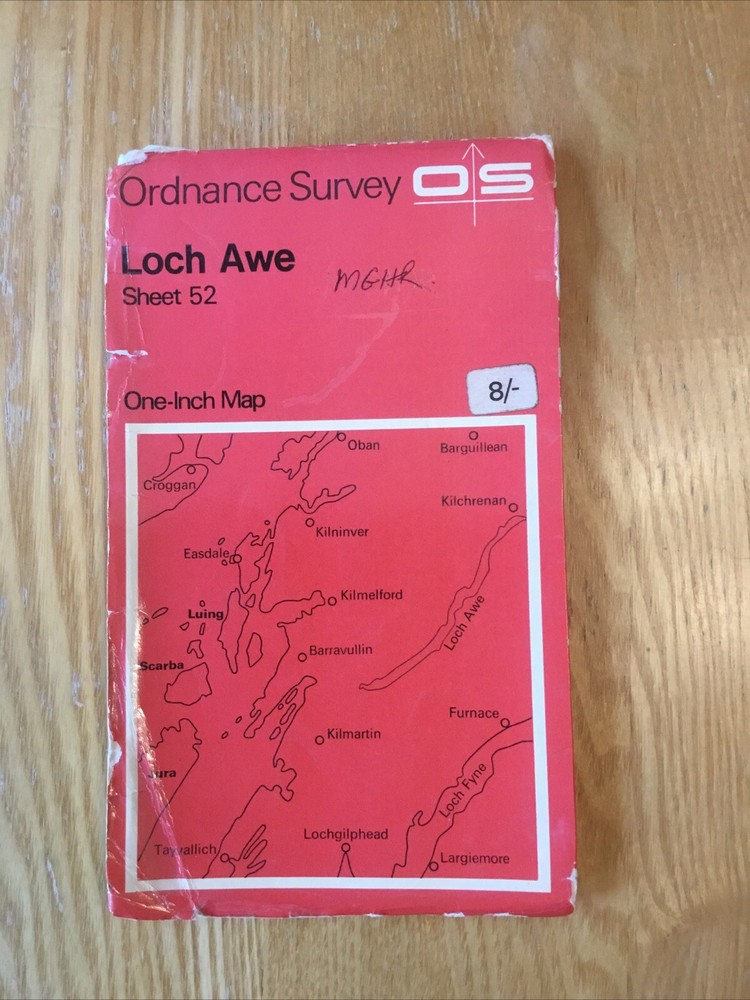 1962 Ordnance Survey One Inch Map 52 Loch Awe (incl Lochgilphead & Luing )