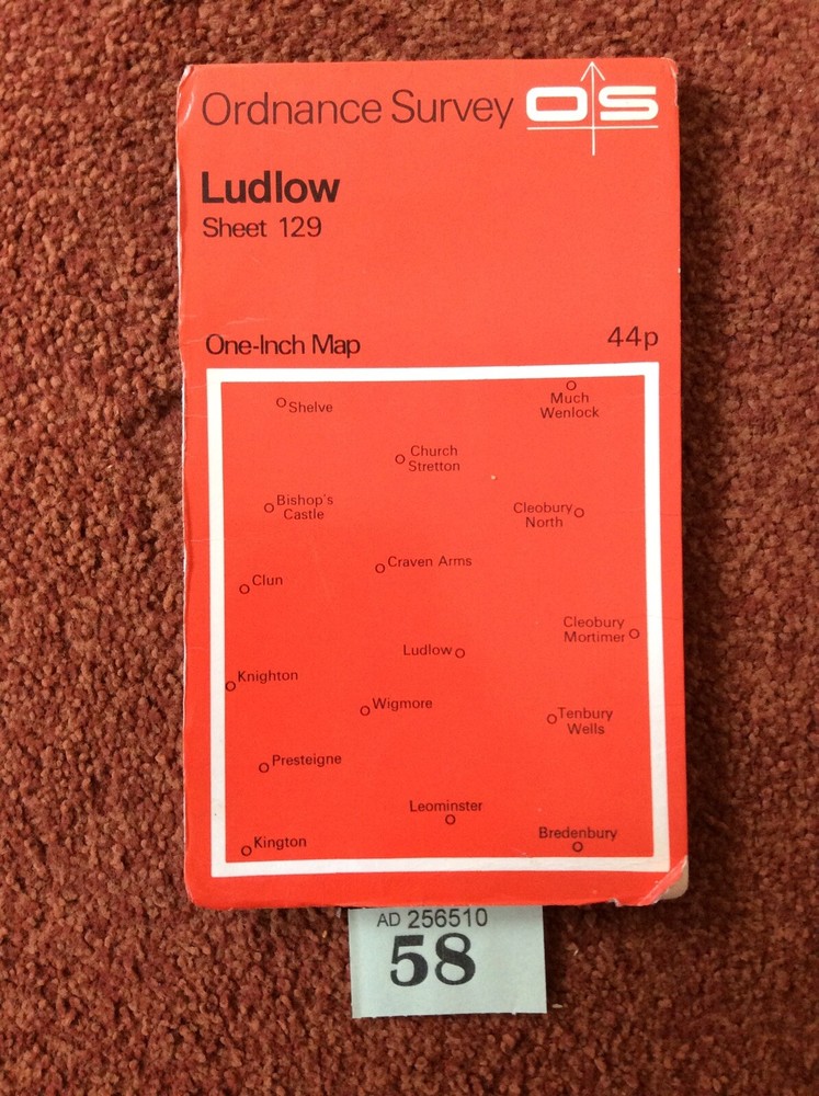 Ordnance Survey Map Sheet 129 LUDLOW one Inch Map 1967 Used, Small Crease Rips