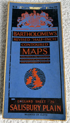 Vintage Old Bartholomew’s Half Inch Cloth Map, England Sheet 29, Salisbury Plain
