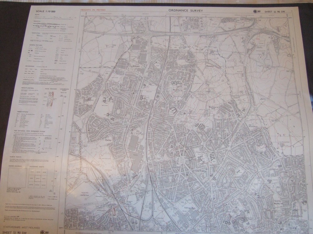 Ordnance Survey (OS) 1:10 000 Original Sheet Map,STAFFS-WEST MID SJ 90 SW, 1989