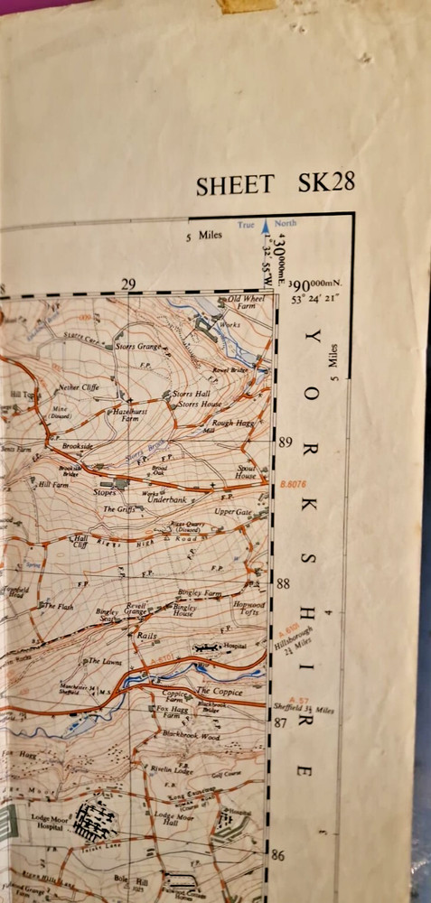 Ordnance Survey (OS) 1:25,000 First Series Map Sheet SK 28 Hathersage