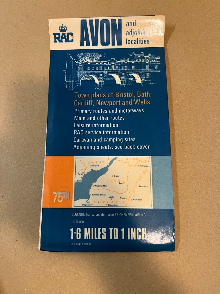 Retro 1970s RAC Map Avon Bristol Bath Cardiff Newport Wells