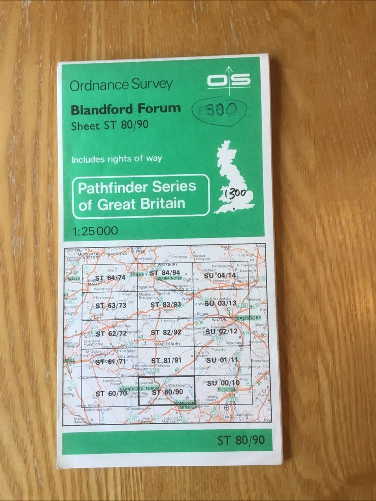 1974 Ordnance Survey Pathfinder Map ST 80/90 Blandford Forum (incl Witchampton )