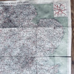 Vintage 1920s Geographia Road Map England & Wales South Sheet Cloth-Backed Linen