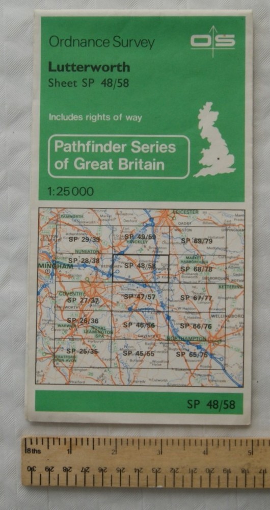 1981 OS Pathfinder map Sheet SP 48/58 Lutterworth, includes rights of way