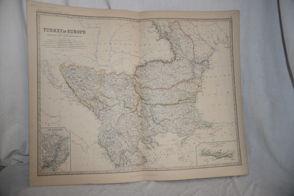 TURKEY IN EUROPE, CRETE 1877 Antique Map Print BOSPORUS, CONSTANTINOPLE