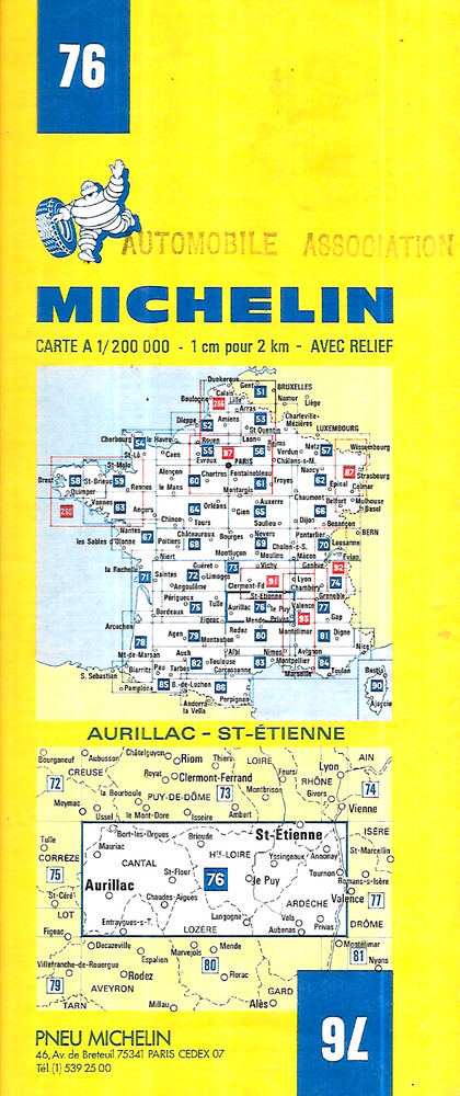Michelin Map No. 76 Aurillac – St-Etienne ~ FRANCE ~ 1979
