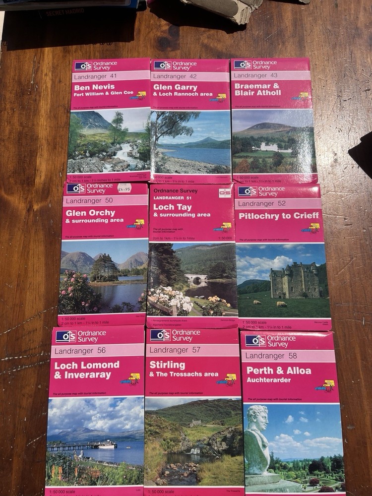 Vintage Ordnance Survey Landranger Maps Scotland Lot (9) Ben Nevis Loch Lomond +