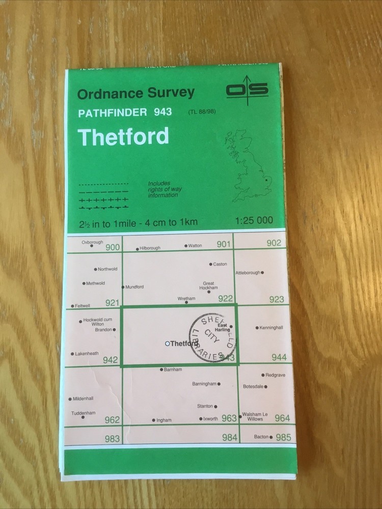 1993 Ordnance Survey Pathfinder Map 943 TL 88/98 Thetford (incl East Harling )