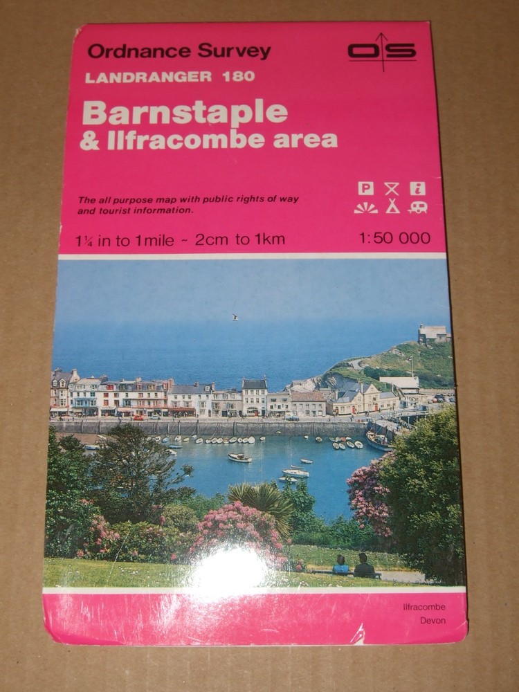 ORDNANCE SURVEY SHEET MAP BARNSTAPLE & ILFRACOMBE SHEET 180 NO RIPS TEARS