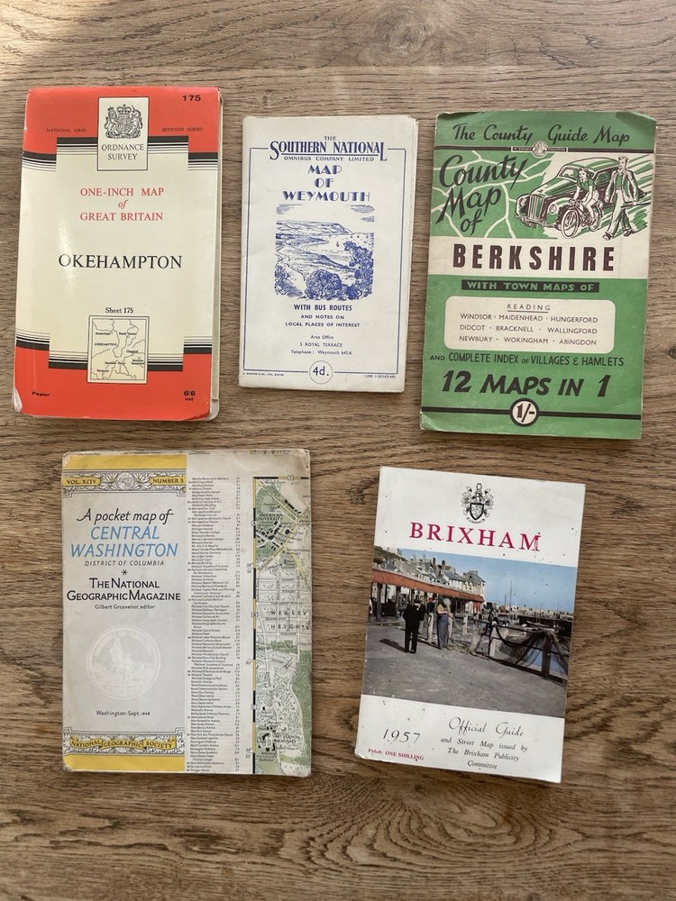 Vintage Maps Bundle OS Okehampton Nat Geo 1948 Brixham Weymouth
