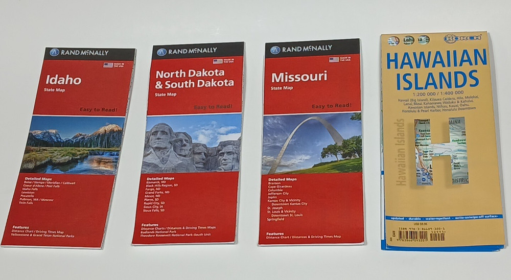 Lot of 4 Rand Mcnally Folded Maps: (Missouri, North-South Dakota, Idaho, Hawaii)