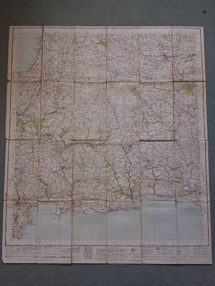Vintage Ordnance Survey One Inch Paper Map of Bodmin, Liskeard, Launston 1946