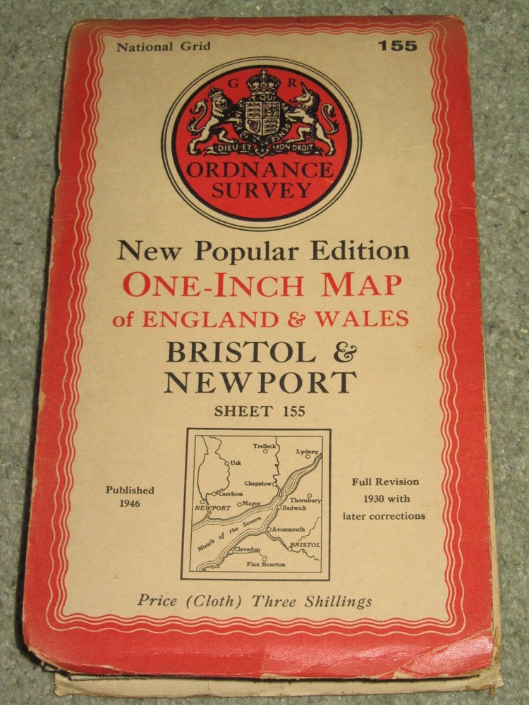 OS Ordnance Survey 1″ New Popular Edition sheet 155 Bristol &Newport; 1946 cloth