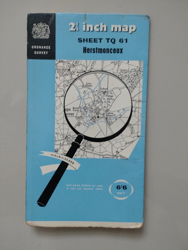 Vintage OS Ordnance Survey Sheet TQ61 Herstmonceux 2 1/2 Map 1959 Sussex