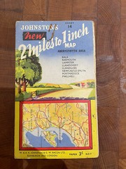 Vintage Map Johnston’s aberystwyth (Sheet 14) 2 Miles to 1 inch (1950s) Cloth