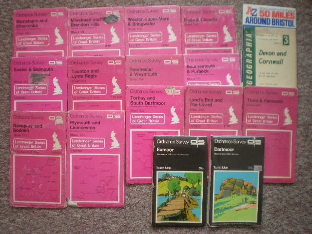 DEVON CORNWALL DORSET SOMERSET LANDRANGER OS ORDNANCE SURVEY MAPS JOB LOT BUNDLE