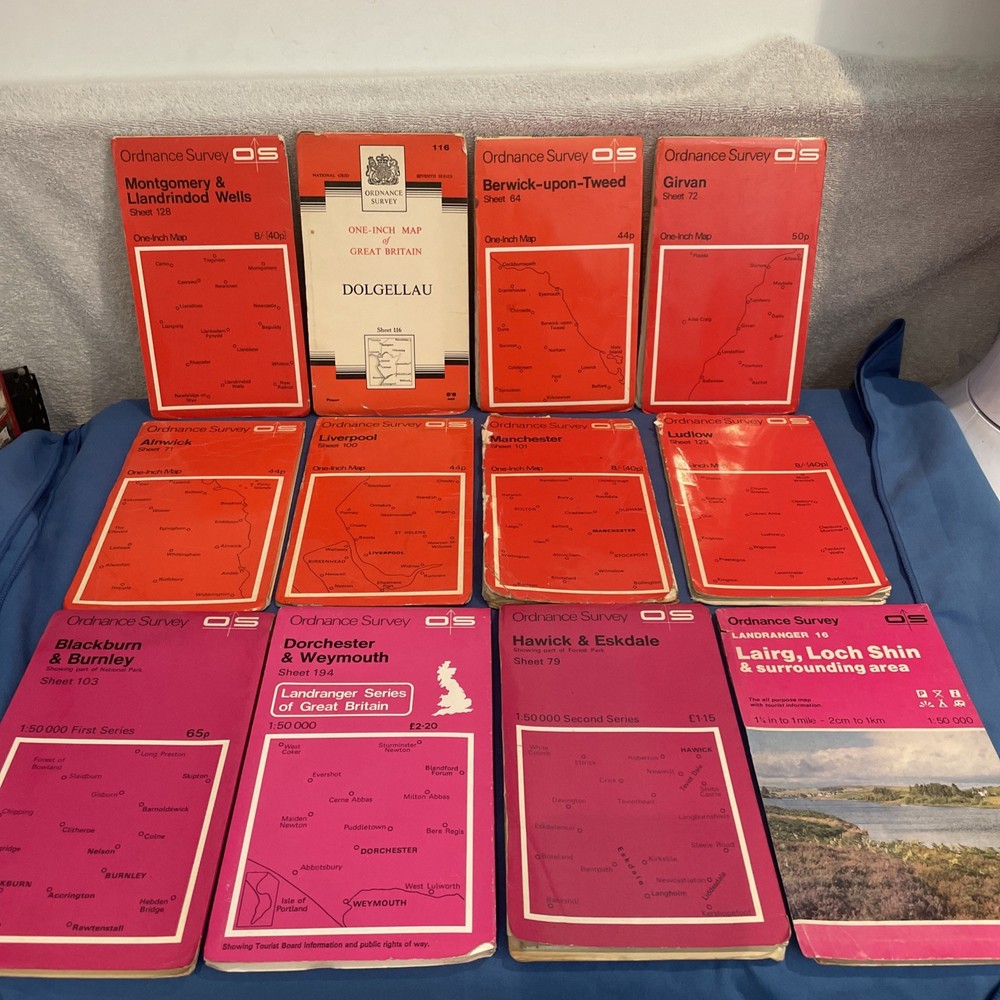 Job Lot Of Ordnance Survey Maps x12 1960s