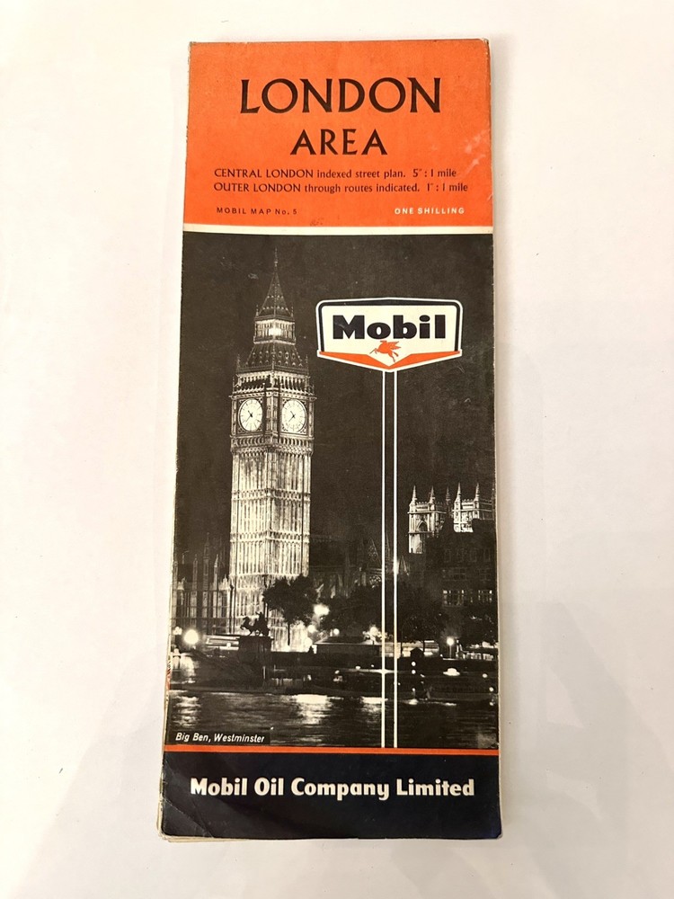 Vintage London 1964 London City Map Street Index Mobil Map No. 5 Mobil Oil Co.