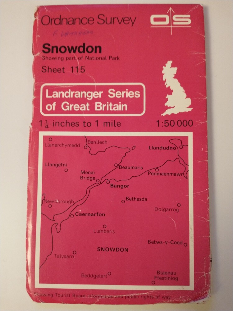 OS 1:50,000 Landranger Sheet 115 Snowdon, 1984