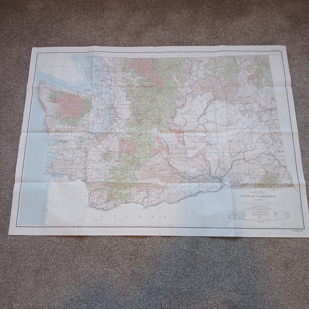 Vintage USA Interior Geological Survey Wall Map Of Washington State 1982