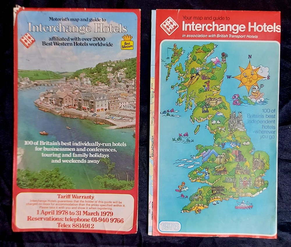 2 x Interchange Hotels/Best Western Hotels Map & Guide, UK. Vintage 1970’s