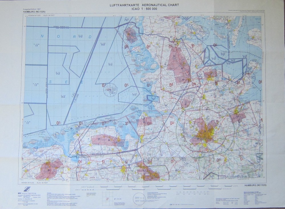 German Aeronautical Chart-Hamburg- 1:500,000-1997 Air, Aero Map- Sylt, Groningen