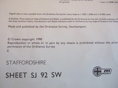 Ordnance Survey (OS) 1:10 000 Sheet Map STAFFS SJ 92 SE -SJ 92 SW Large Map,1990