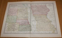 Map: 1890 USA Kansas, Nebraska, Colorado, Dakota, from Library Reference Atlas