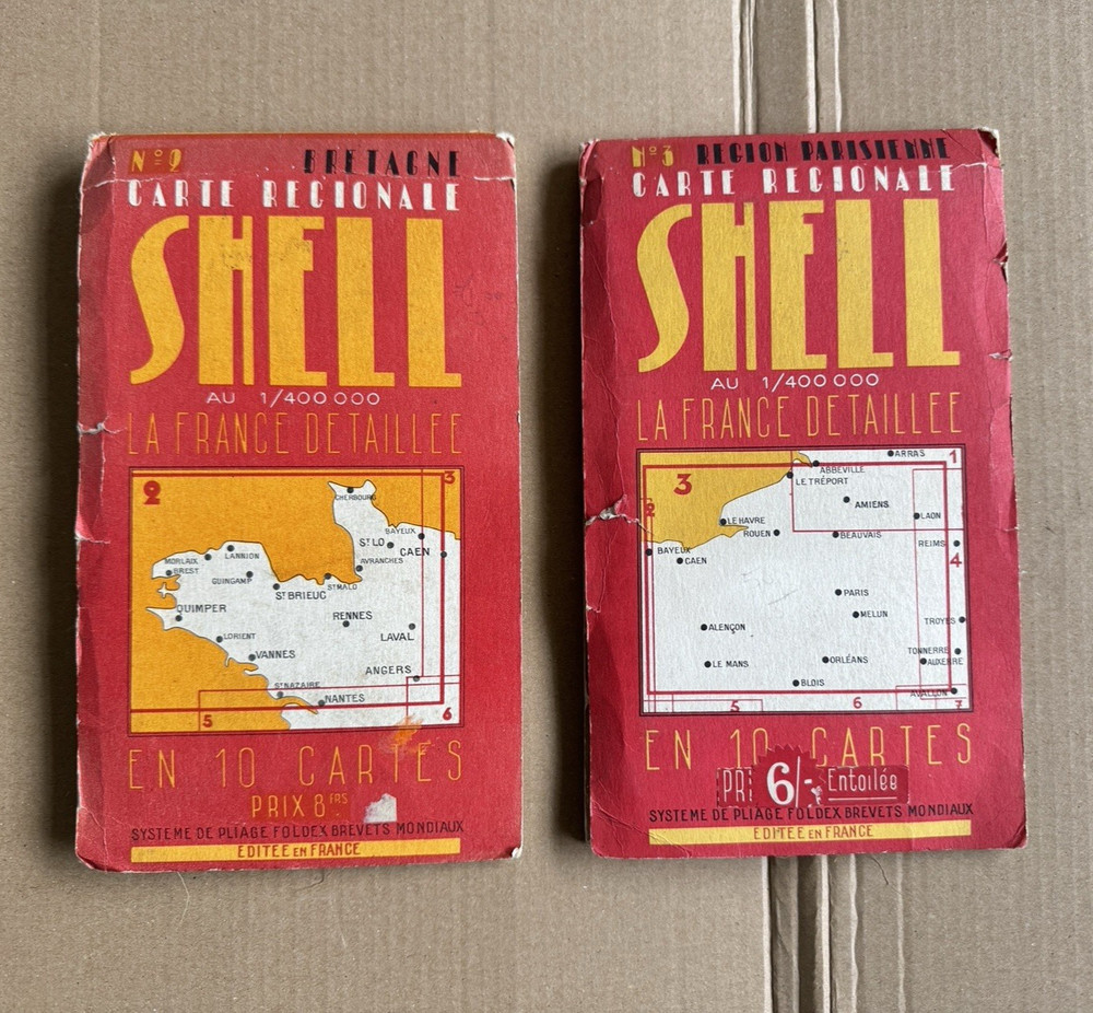 Vintage French Shell Map, No.2 & 3 Carte Regionale BRITTANY / PARIS. Deco Text