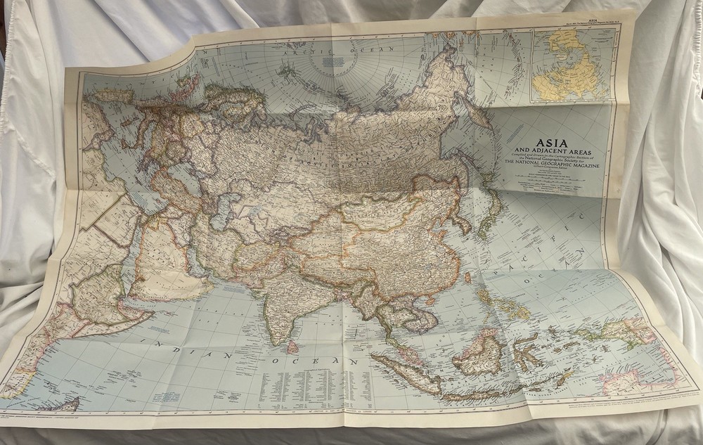 Vintage National Geographic Map Asia And Adjacent Regions March 1951