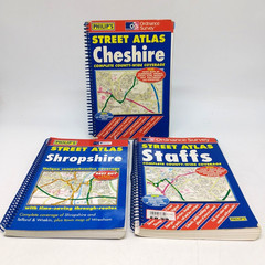 Philip’s Street Atlas x3 Cheshire, Shropshire, Staffordshire PB Spiral 1998-2004