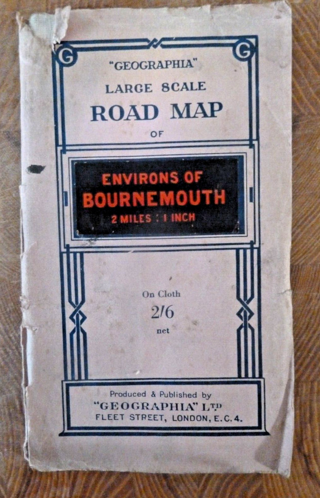Geographia Cloth Road Map Environs of Bournemouth Boscombe Salisbury Southampton