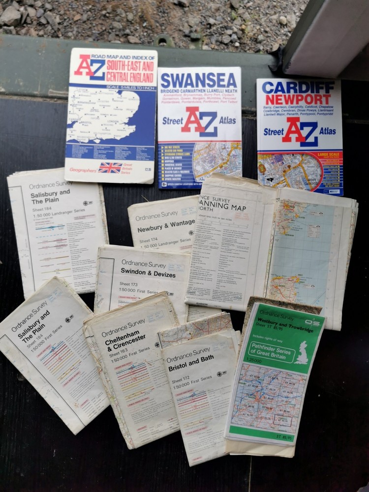 Job lot Ordnance Survey OS 1:25,000 First Series Map Sheets and A to Z