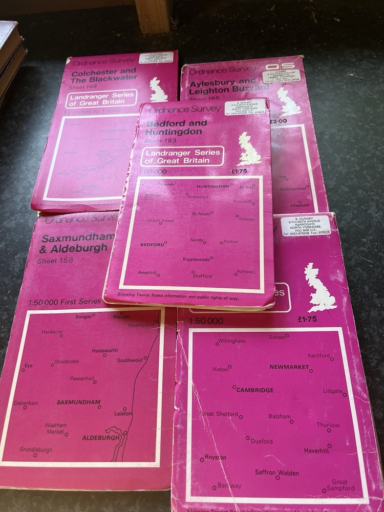 5 X Ordnance Survey Landranger Maps Bundle Sheets Cambridge Area Vintage OS Maps