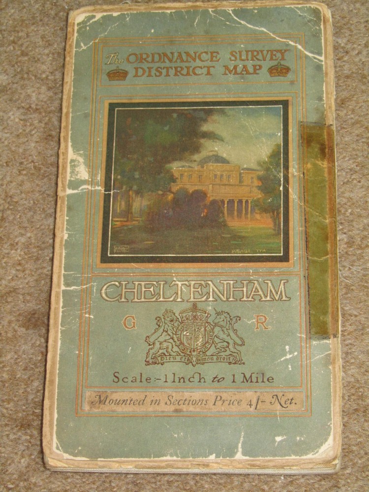 Ordnance Survey 1″ Tourist Map of Cheltenham – 1931 on dissected cloth