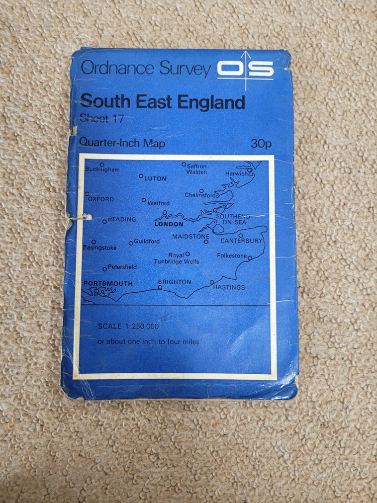 Vintage Ordnance Survey Quarter inch Map 17 South East England 1:250,000 1970