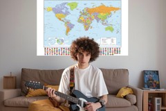 A1 A2 World Map With Flags Poster Education Geography School Home Wall Chart