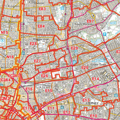 (G75) Map of East London E Postcode Sectors, Poster of East London Postcodes