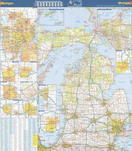 48X54 MICHIGAN STATE OFFICIAL EXECUTIVE LAMINATED WALL MAP By M I Dept Of *NEW*