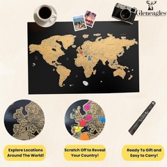Scratch Off World Map Travel Poster With Flags – Black Large 60×40 cm A1/A2 Gift