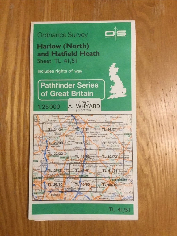 1985 Ordnance Survey Pathfinder Map TL 41/51 Harlow North And Hatfield Heath