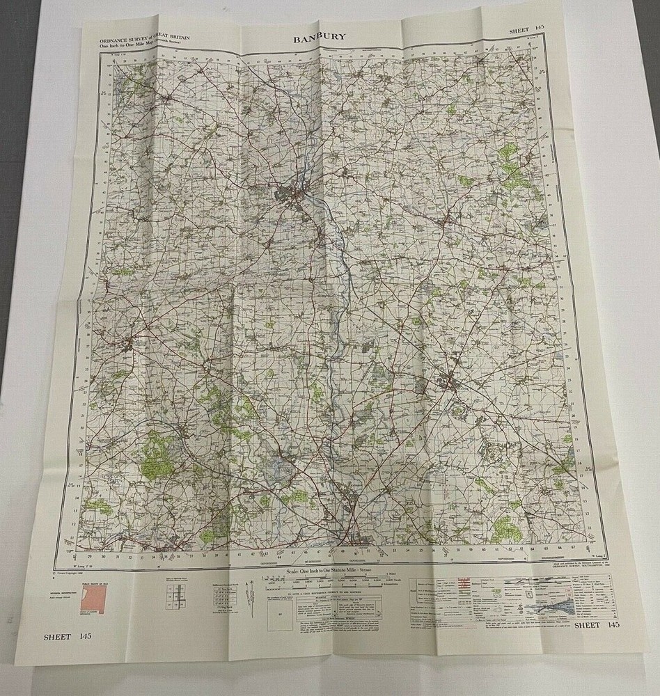 Ordnance Survey, 1 Inch to 1 Mile, Folded Sheet Map no 145 ,Banbury, 1968