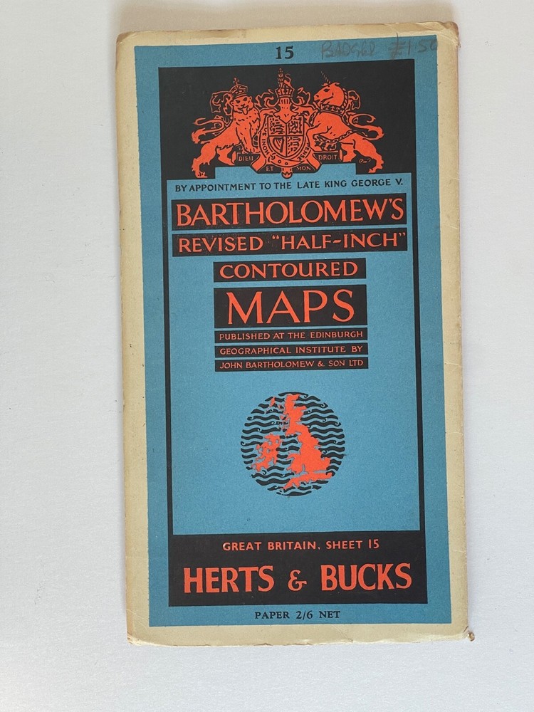 Vintage Bartholomews Half Inch Paper Map, Sheet 15, Herts & Bucks
