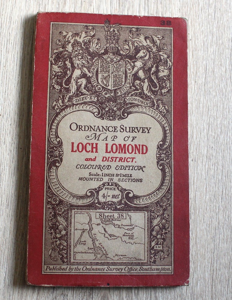 1907 Ordnance Survey Coloured Map LOCH LOMOND Scotland 1 inch Sheet 38 Katrine
