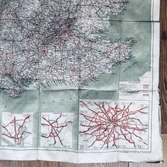Vintage 1920s Geographia Road Map England & Wales South Sheet Cloth-Backed Linen
