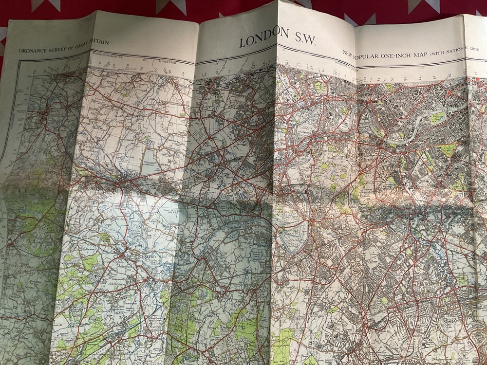 Large , OS Ordnance Survey Vintage WARTIME Map From 1945 Of SW LONDON , RAF MOD