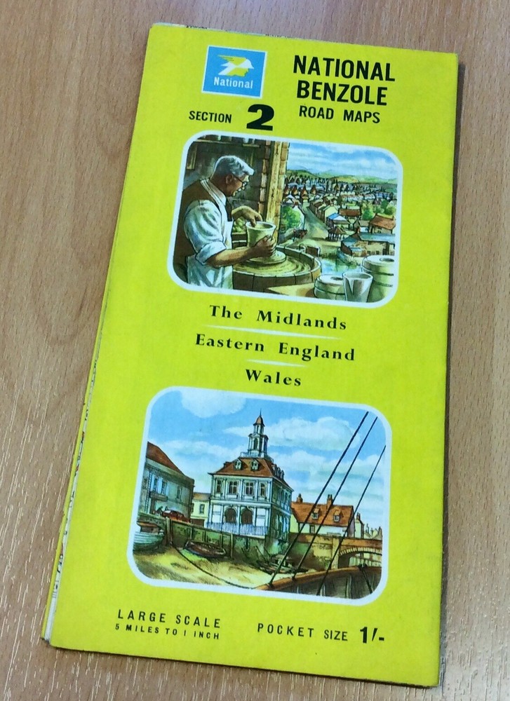 Vintage National Benzole Road Map – The Midlands, Eastern England And Wales