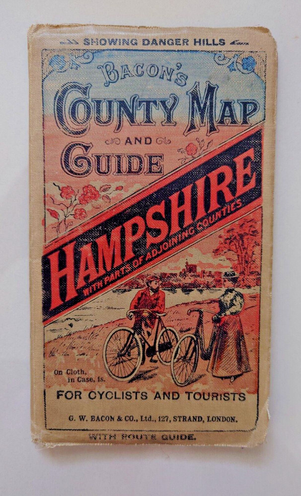 Bacon’s County Map & Guide Hampshire For Cyclists & Tourists on Cloth
