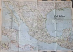 1953 National Geographic Large Folded Paper Map – Mexico & Central America